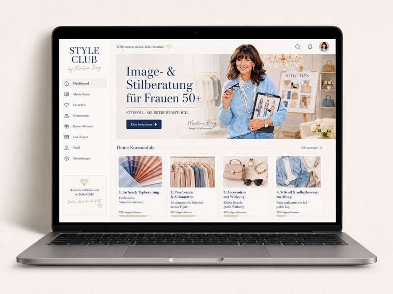 Style Club Mitgliederbereich auf dem MacBook — Stilkurs in 8 Modulen